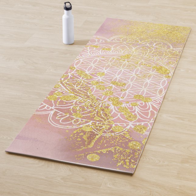 Rosa Gold Tinte Blume von Life Mandala Symbol Yogamatte (Beispiel)
