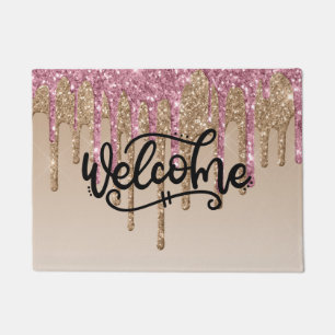 Rosa & Gold tropfender Glitter-Willkommensgruß Fußmatte