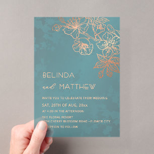 Rosa Gold Türkis Transparent Lässige Hochzeit Acryleinladungen