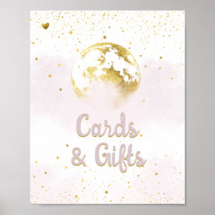 Rosa Gold über dem Mond und Sternen Baby Duschzeic Poster