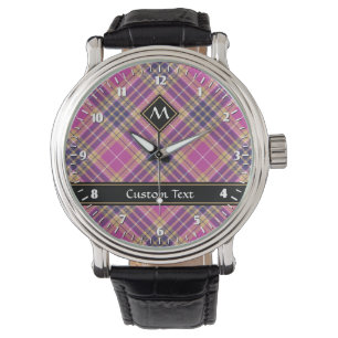 Rosa, Gold und Blauer Tartan Armbanduhr