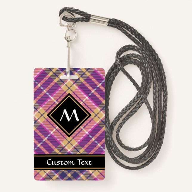 Rosa, Gold und Blauer Tartan Ausweis (Vorderseite mit Schlüsselband)