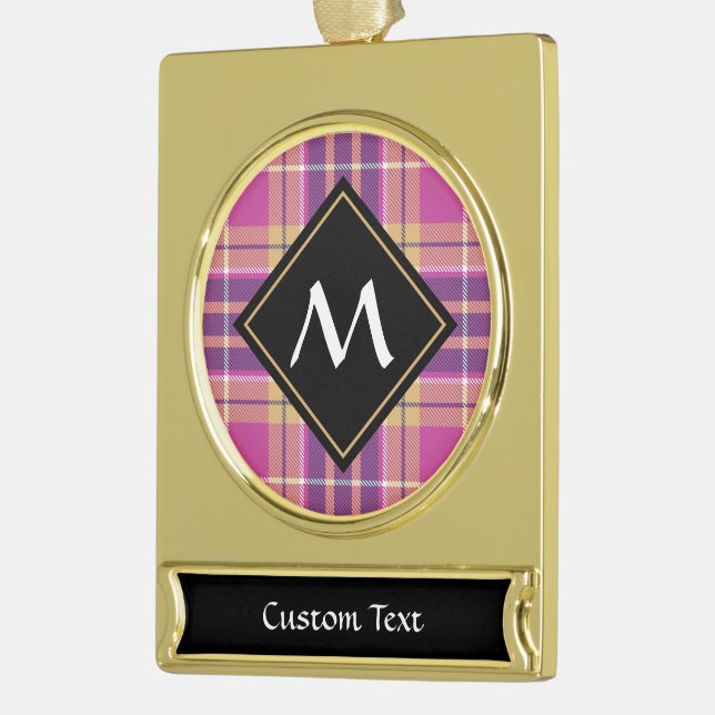 Rosa, Gold und Blauer Tartan Banner-Ornament Gold (Links)