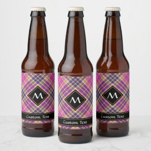 Rosa, Gold und Blauer Tartan Bierflaschenetikett