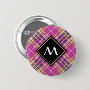 Rosa, Gold und Blauer Tartan Button