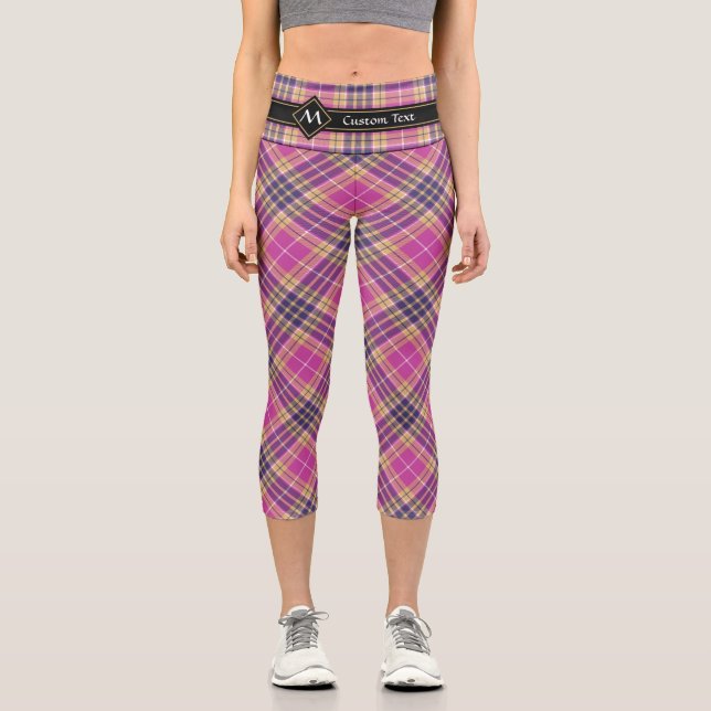 Rosa, Gold und Blauer Tartan Capri Leggings (Vorderseite)