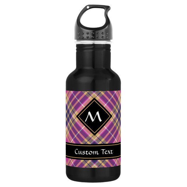 Rosa, Gold und Blauer Tartan Edelstahlflasche (Vorderseite)