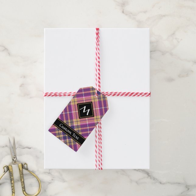 Rosa, Gold und Blauer Tartan Geschenkanhänger (Mit Garn)