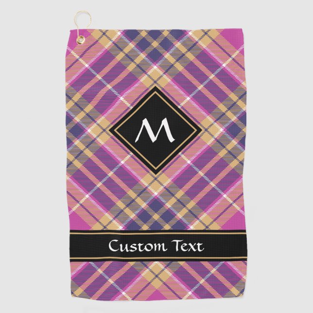 Rosa, Gold und Blauer Tartan Golfhandtuch (Vorderseite)