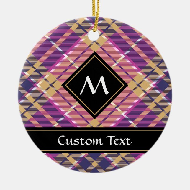 Rosa, Gold und Blauer Tartan Keramik Ornament (Vorne)
