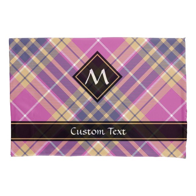 Rosa, Gold und Blauer Tartan Kissenbezug (Vorderseite)