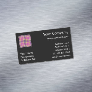 Rosa, Gold und Blauer Tartan Magnetische Visitenkarte