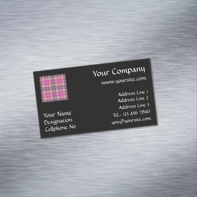 Rosa, Gold und Blauer Tartan Magnetische Visitenkarte (Beispiel)