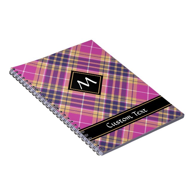 Rosa, Gold und Blauer Tartan Notizblock (Rechte Seite)