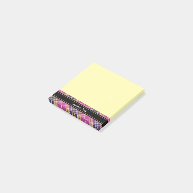 Rosa, Gold und Blauer Tartan Post-it Klebezettel (angewinkelt)