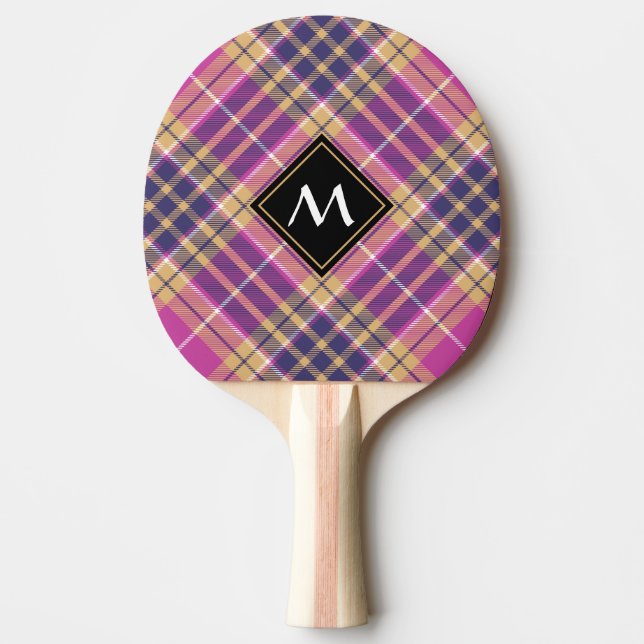Rosa, Gold und Blauer Tartan Tischtennis Schläger (Vorderseite)
