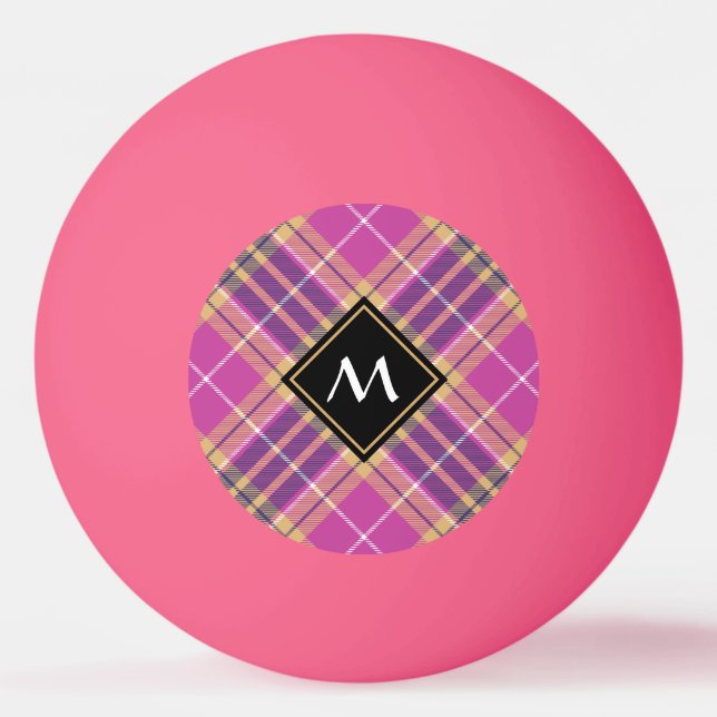 Rosa, Gold und Blauer Tartan Tischtennisball (Vorderseite)