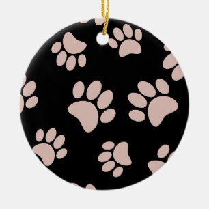 Rosa Gold und schwarzes Hundepfotenmuster Keramik Ornament