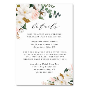 Rosa Gold und weiße florale Hochzeit-Beilagekarten Tischnummer