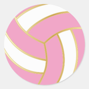 Rosa, Gold und Weiße Volleyball Runder Aufkleber