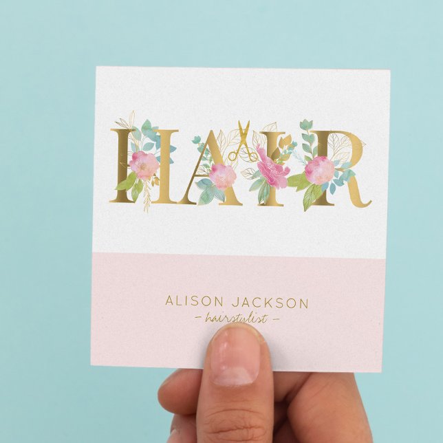 Rosa Gold und weißer Haarsalon glänzende Haarstyle Quadratische Visitenkarte (Von Creator hochgeladen)