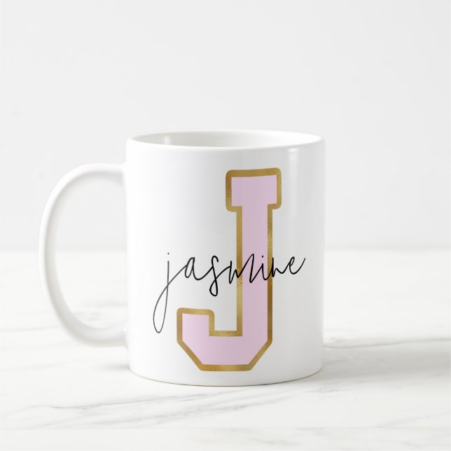 Rosa Gold Uni Varsity Letter Monogram J Kaffeetasse (Links)
