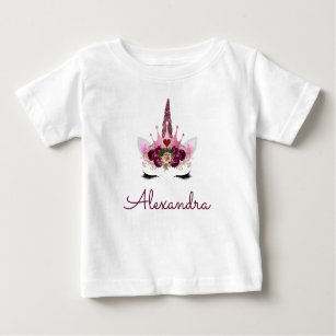 Rosa Gold Unicorn Monogramm 1. Geburtstag Baby T-shirt