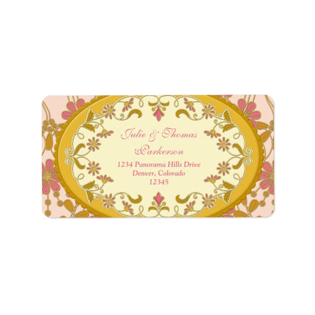 Rosa Gold Vintage Viktorianische Hochzeitsstimmung Adressaufkleber (Vorne)