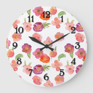 Rosa Gold Wasserfarbe Floral Große Wanduhr