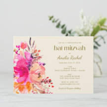 Rosa Gold Wasserfarben Flora Elegantes Bat Mitzvah
