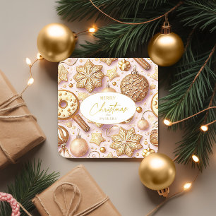 Rosa Gold Weihnachtsmuster#12 ID1009 Rechteckiger Pappuntersetzer