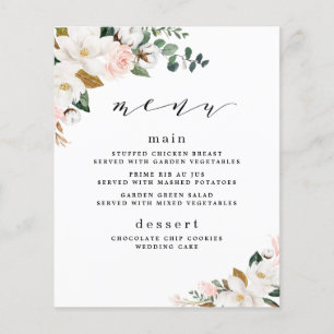 Rosa Gold Weiß Magnolie Florales Hochzeitsmenü