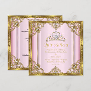 Rosa Gold Weiße Perle Prinzessin Quinceanera 3 Einladung