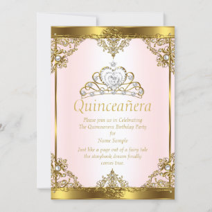 Rosa Gold Weiße Perle Prinzessin Quinceanera Einladung