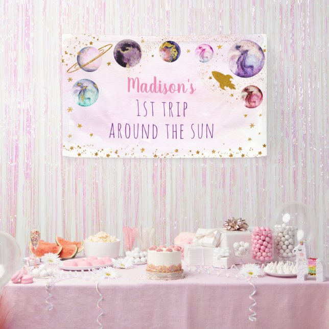 Rosa Gold Weltraum Erste Reise um die Sonne Geburt Banner (Party)