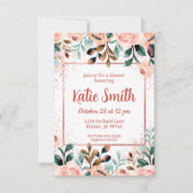 Rosa-Gold-Wildflower-Dusch-Einladung