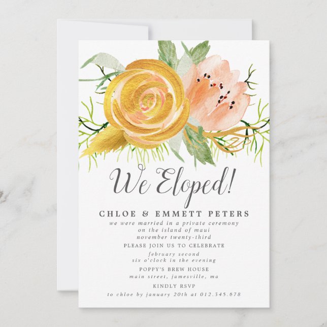 Rosa Gold wir haben Elopement Empfang Einladung (Vorderseite)