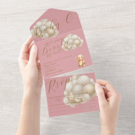 Rosa Gold wir können frühzeitig abwarten Baby Dusc All In One Einladung