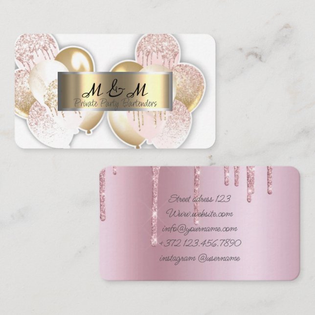 Rosa Goldballons Weißer Real Gold Foil Visitenkarte (Vorne/Hinten)