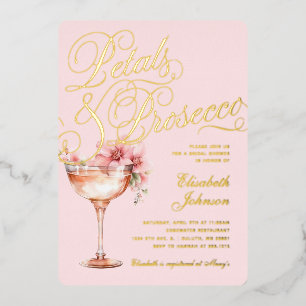 Rosa Goldblättrige Petalen und Prosecco-Brautparty Folieneinladung