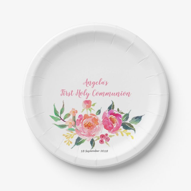 Rosa Goldblumenchic-Party-Papier-Teller Pappteller (Vorderseite)