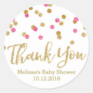 Rosa Goldconfetti-Babyparty danken Ihnen Aufkleber