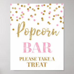 Rosa Goldconfetti-Popcorn-Bar-Zeichen Poster
