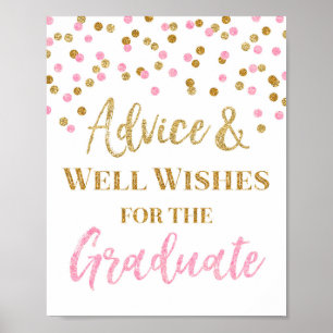 Rosa Goldconfetti-Rat für graduiertes Zeichen Poster