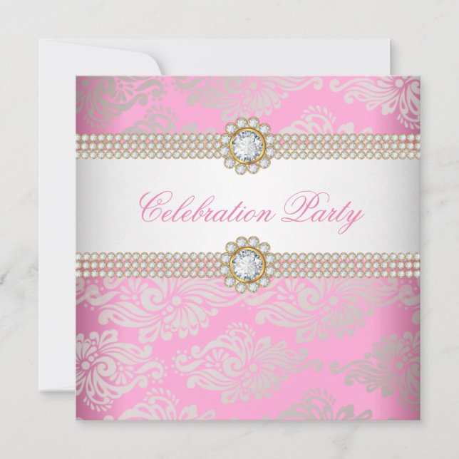Rosa Goldcreme Diamant Gem Elegantes Party 2 Einladung (Vorderseite)