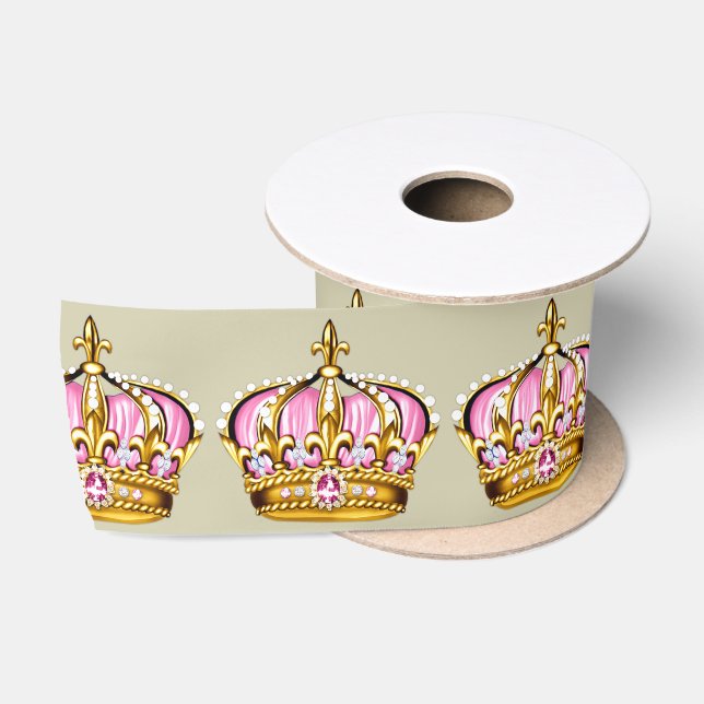 Rosa Golddruckkrone Satinband (Spule)