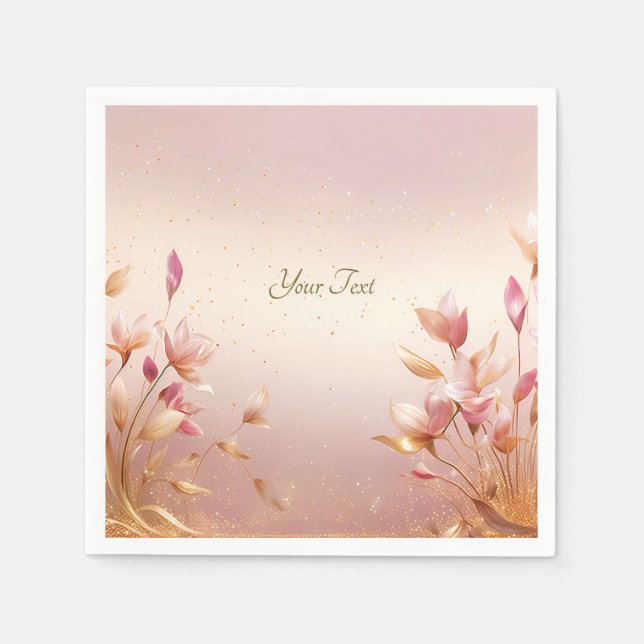 Rosa Golden Blätter Floral Napkins Serviette (Vorderseite)