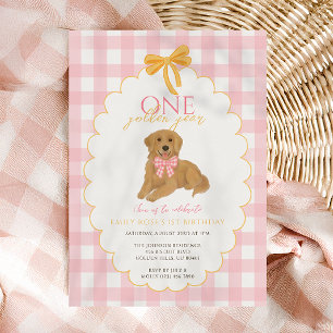 Rosa Golden Retriever Erste Geburtstagsparty Einladung