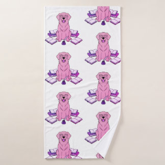 Rosa Golden Retriever Lesewurm Schriftsteller Gesc Badehandtuch