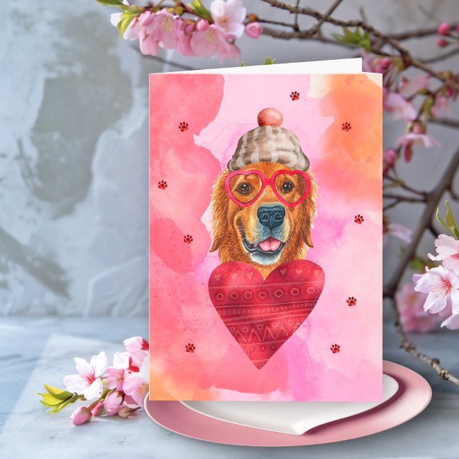Rosa Golden Retriever Valentinstag Geschenk Hund Karte (Von Creator hochgeladen)